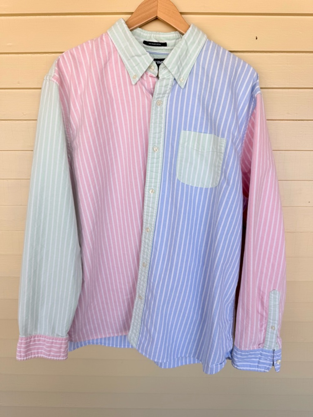 Striped Pastel Colorblock Button-Down 100% Cotton Lands End